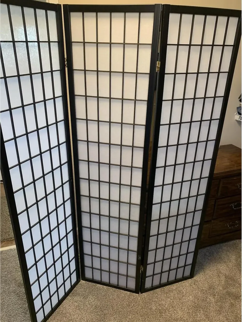 Black Frame Rice Paper 3 Panel Privacy Blind - Picture 1 of 2